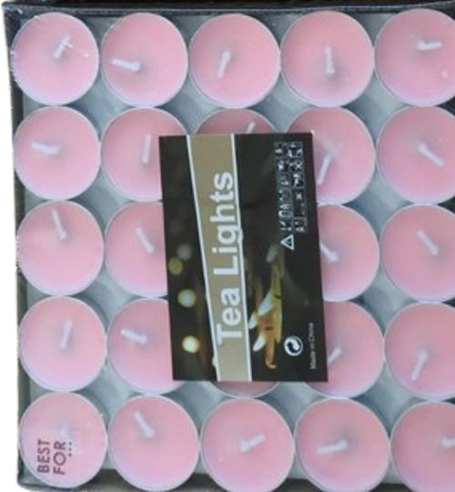 Cutie cu 50 de Lumânări Rotunde Parfumate din Parafină Roz