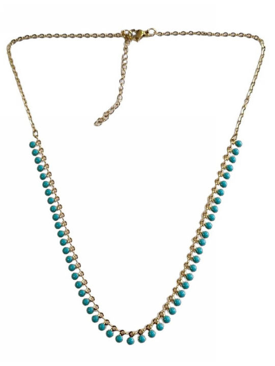 Kostibas Fashion Necklace from Gold Plated Steel Turquoise