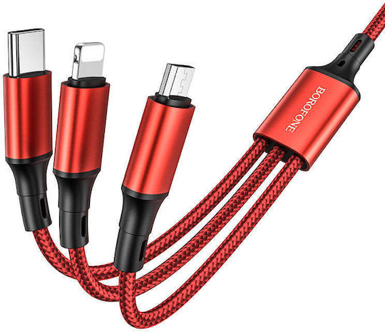 Borofone Bx50 Geflochten USB zu Blitzschlag / Typ-C,TC-TC / Micro-USB Kabel 2.4A Rot 1m