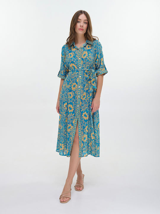 Ble Resort Collection Damen Maxi Kaftan Strand Turquoise/Orange