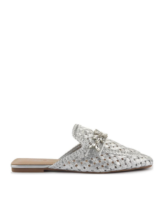 Flat Δερμάτινα Mules σε Ασημί Χρώμα