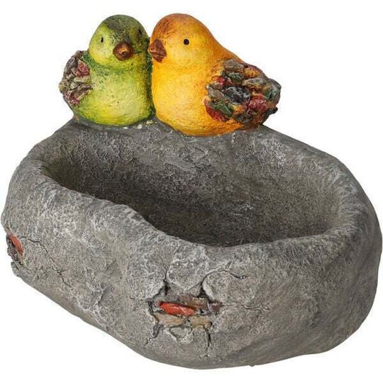 Bol decorativ tip jgheab de udare 2 păsări piatră 33x24x18cm