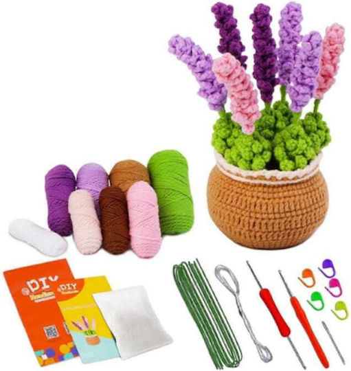Set complet de croșetat DIY pentru începători și avansați, accesorii incluse, fire, unelte, instrucțiuni, model decorativ, ghiveci de flori lucrat manual, lavandă mov