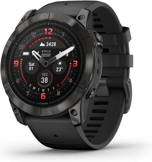 Garmin Fenix E Stainless Steel 47mm Αδιάβροχο Smartwatch με Παλμογράφο (Slate Grey Steel with Black Silicone Band)