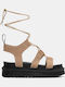 Sandale Casual Damă Flatforme Bej