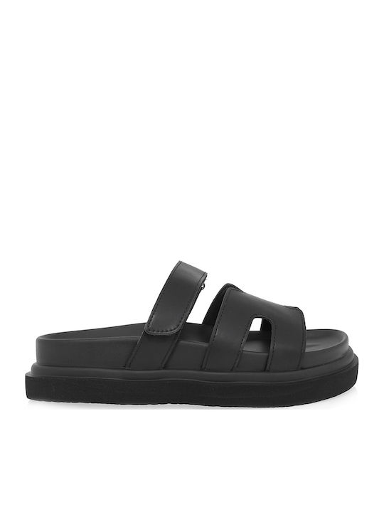 Exe Sandale Flatforme de Piele pentru Damă Negre