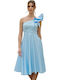 Summer Midi Dress for Wedding Christening Satin Light Blue