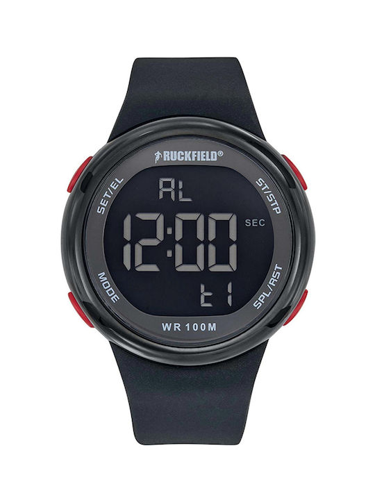 Digital Men's Chronograph Watch with Battery Movement and Black Silicone Strap