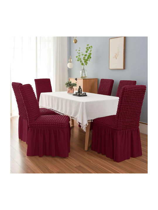 Set aus 6 Stuhlhussen Bordeaux mit Rüschen