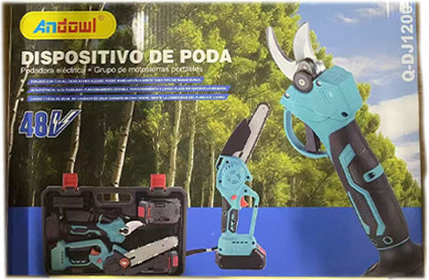 Andowl Qdj1200 Сет Верижен трион & Ножица за подрязване 48V с батерии и куфар