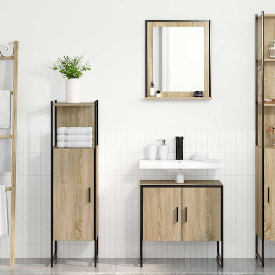 vidaXL Badezimmer Waschtisch-Einheiten Ohne Waschbecken Mit Spiegel & Spalte M50xB12xH60cm Eiche