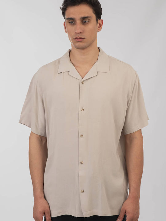 Double Short-sleeved Cotton Shirt Beige