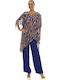 Damen Blau Set mit Hose Leopard