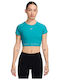 Pro Γυναικείο Αθλητικό Crop Top Κοντομάνικο Dri-Fit Τιρκουάζ