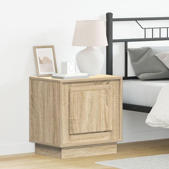 Bedside Table with Fabric Upholstery Sonoma Oak 44x34.5x45cm