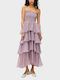 Summer Midi Dress for Wedding Christening Strapless Purple