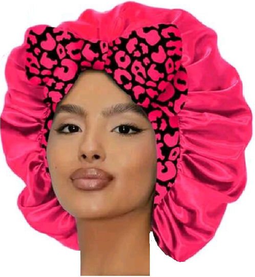 Damen Weiches Stoff Schlaf Haar Turban Bonnet Leopard Fuchsia