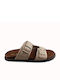 Leder Damen Flache Sandalen Beiges