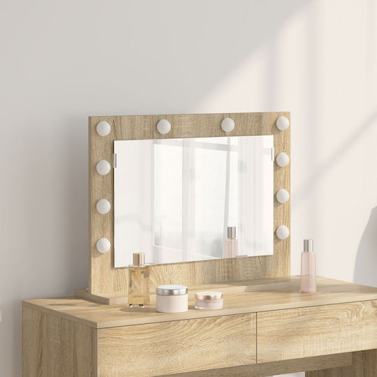 vidaXL Rechteckiger Badezimmerspiegel LED mit Regal 60x45cm Beige