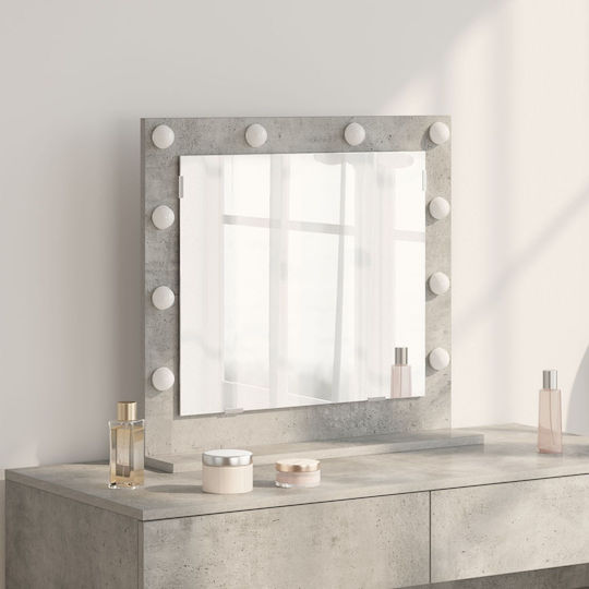 Vidaxl Καθρέφτης Vanity Led Φώτα Γκρι Σκυρόδεμα 60x55x18 Εκ Γκρι