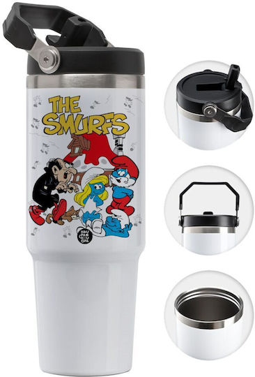 Koupakoupa Τα Στρουμφάκια Παιδικό Παγούρι Smurfs Ανοξείδωτο με Καλαμάκι Non Spill Καφέ 890ml