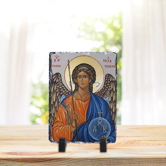 Stone Archangel Michael The Great Taxiarch-25x40cm-rectangular-glossy