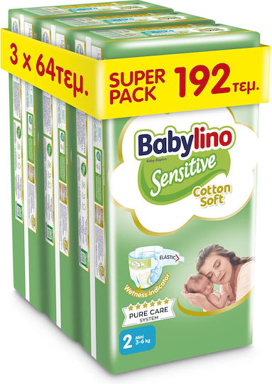 Babylino Scutece cu bandă adezivă Sensitive Cotton Soft Nr. 2 pentru 3-6kg 192buc