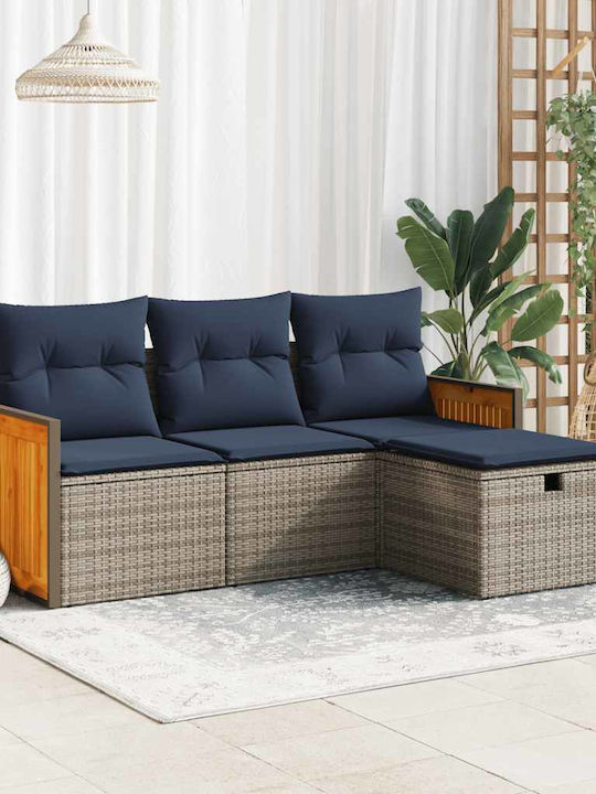 Corner Sofa Outdoor Rattan with Cushions 55x55x...