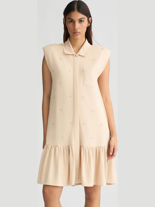 Sommer Mini Hemdkleid Beigefarbe