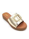 Leather Women's Flat Sandals Anatomic in Gold Color