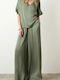 Women's Fabric Trousers with Elastic in Regular Fit Olive