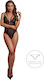 Wireless Lace Bodysuit Adjustable Sliders One Size Black