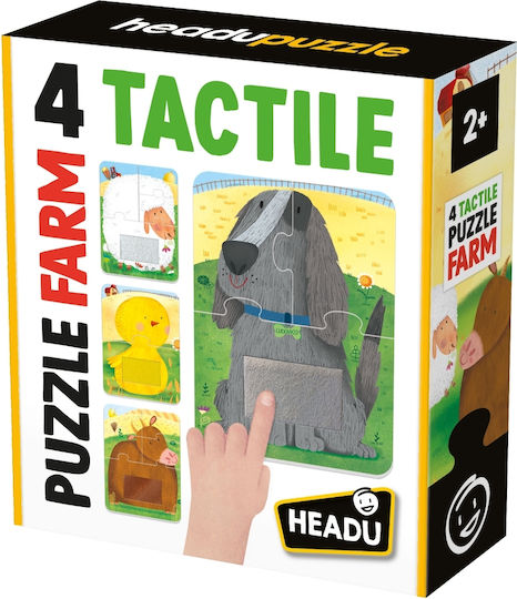 Headu 4 Puzzle Tactile cu Animale de Fermă Piese Mari Copii Peste 2 Ani