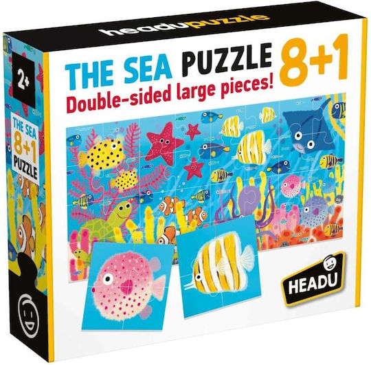 Headu Puzzle cu 8+1 Animale Marine Piese Mari Imprimate pe Ambele Fețe