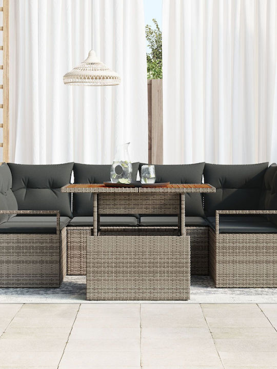 Garten- und Outdoor-Möbelsets 7 Stück Grau mit ...