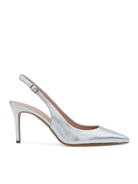 Leder Pumps mit hohem Absatz Silber
