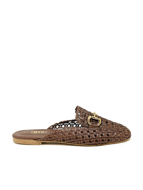 Bigshoes Leder Mules mit Absatz in Braun Farbe