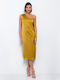 Summer Midi Evening Satin Dress Yellow