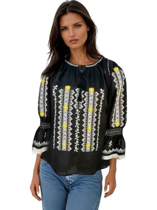 Damen Bluse Black, Yellow