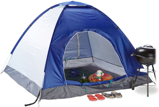 Relaxdays Cort De Camping Pop Up Albastru 3 Anotimpuri Pentru 2 Persoane 135x200x135cm