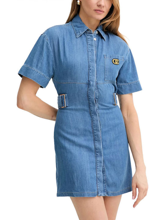 Summer Mini Shirt Dress Denim Blue