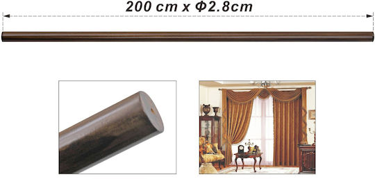 Galifas Hölzernes Vorhangstange Einfach Φ28mm 200cm Coffee