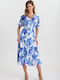 Summer Midi Dress for Wedding - Christening Satin Blue 05-9056-Roua