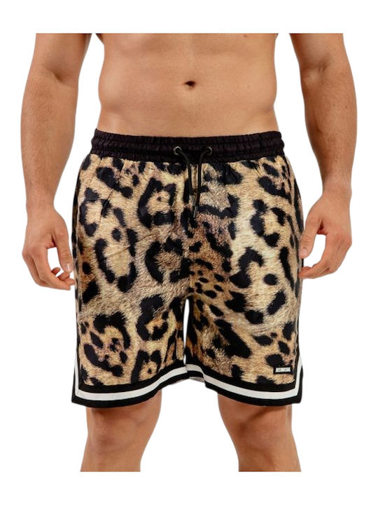 Men's Swimwear Shorts Black - Brown with Patterns