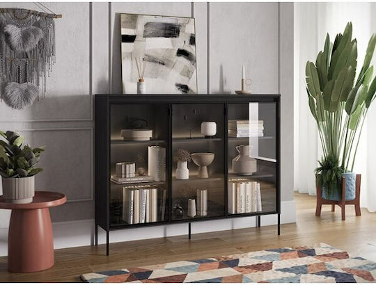 Fernolu 108 De podea Vitrină de living din Lemn & Metal cu Sticlă & Iluminare 150x34x118cm