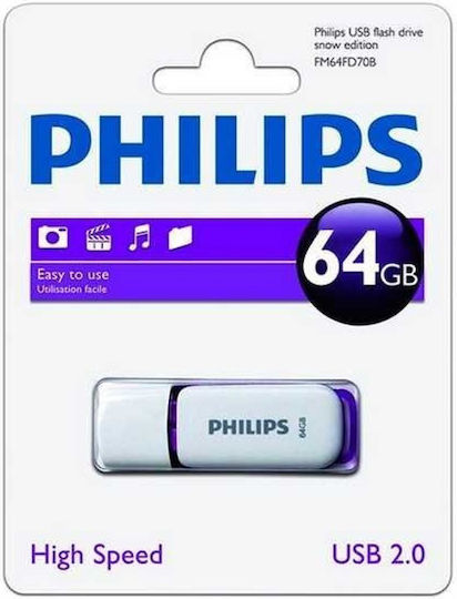 64gb Usb Flash Drive Philips Fm064fd70b Usb 2.0 White Blue