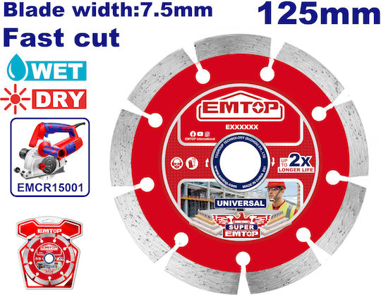 Trocken-Diamantscheibe 125mm Blatt 7,5 mm Eddc01254 Emtop