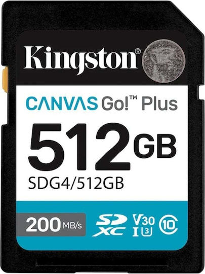 Kingston Canvas Go Plus SDXC 512GB U3 V30 UHS-I 200MB/s με αντάπτορα