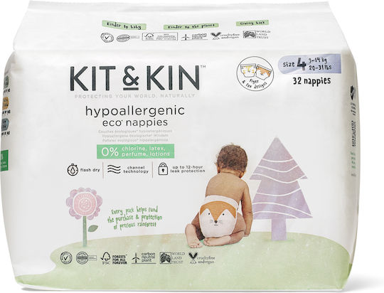 Kit & Kin Scutece cu bandă adezivă Eco Hypoallergenic Nr. 4 pentru 9-14kg 32buc