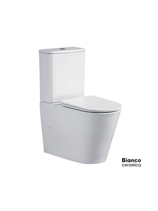 Bianco Ceramica Λεκάνη Δαπέδου Rimless με Καζανάκι με Slim Κάλυμμα Soft Close Λευκή Bianco Ceramica Λεκάνη Δαπέδου Rimless με Καζανάκι με Slim Κάλυμμα Soft Close Λευκή
